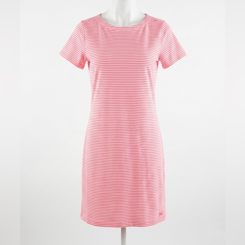 Vineyard Vines Sankaty Stripe Short Sleeve Dress in Neon Rosa Size XS Small Prep